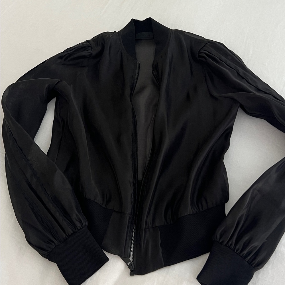 Carbon 38 Women's Elegant Black Bomber Jacket, sheer small